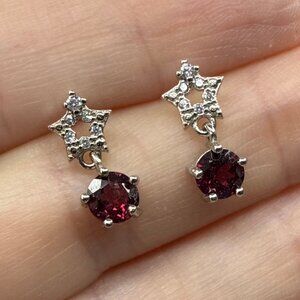 Garnet dangle star earrings gemstone jewelry fashion stud CZ  s925 sterling NEW